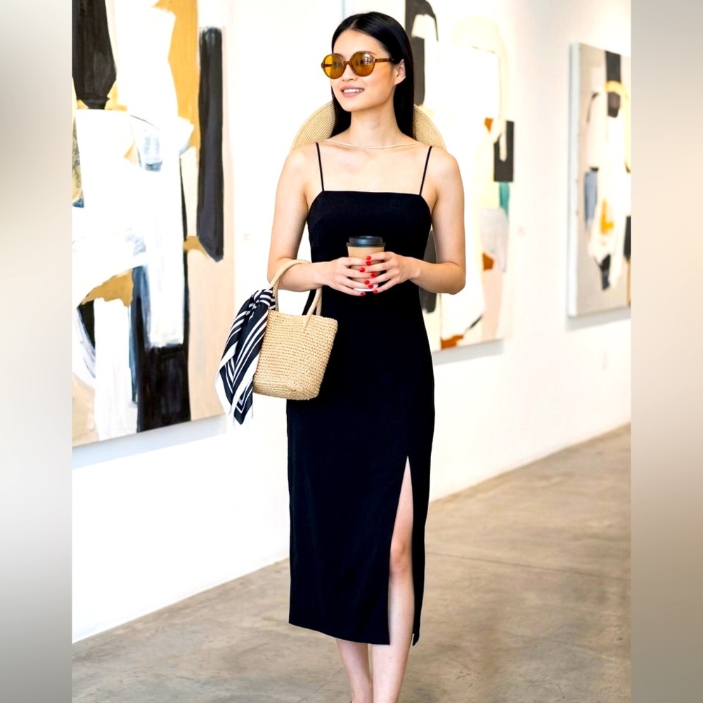 ZARA Black Spaghetti Strap Side Slit Midi Dress Size Small